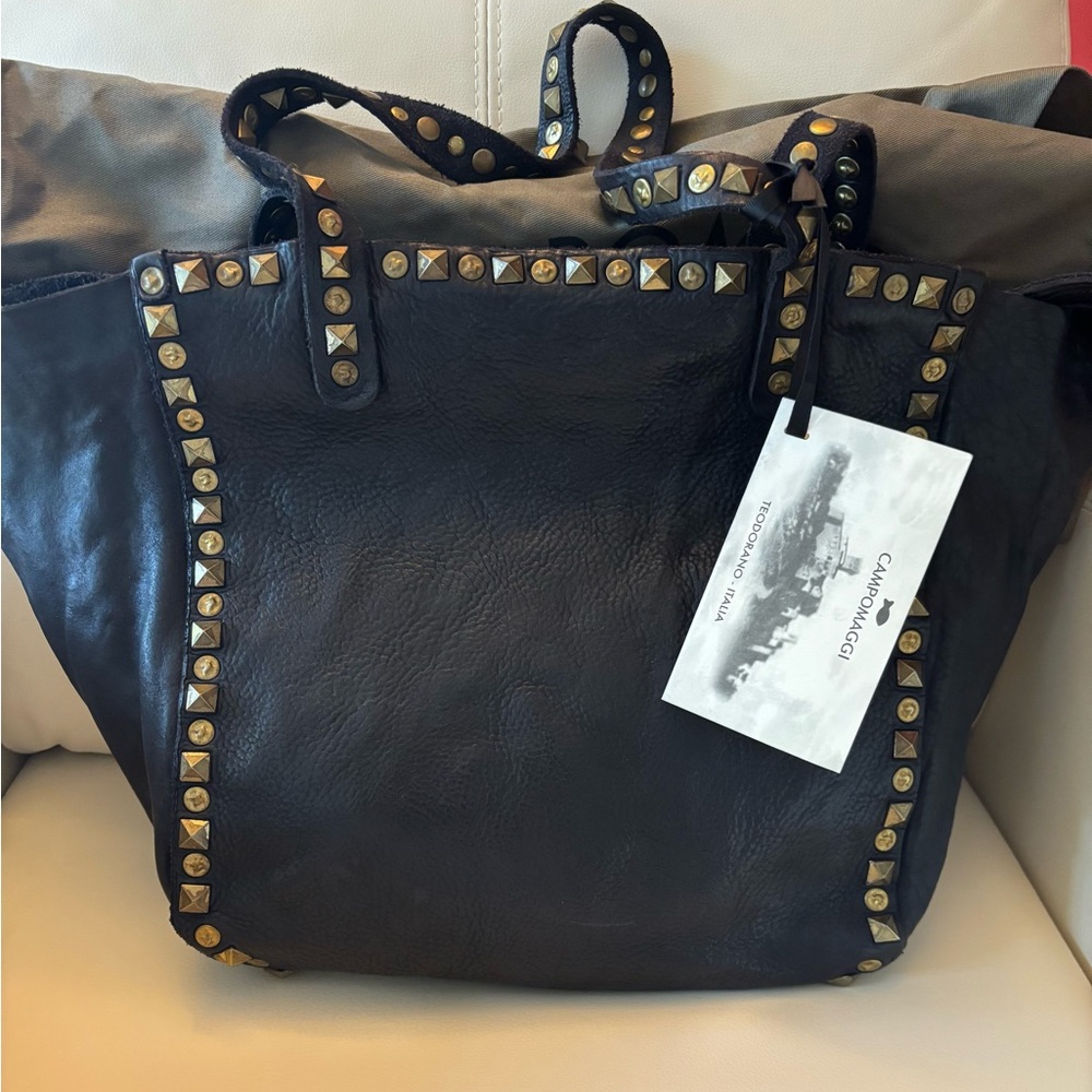 Campomaggi Black Leather Tote Bag with Studs - New with Tags